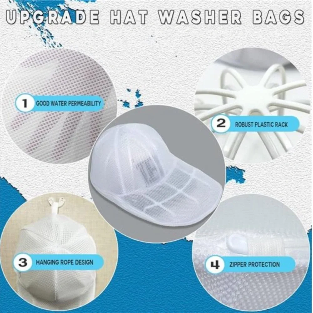 2 Pack Cap Washer with Mesh Bags Hat Cleaner Cleaning Protector Cage, White